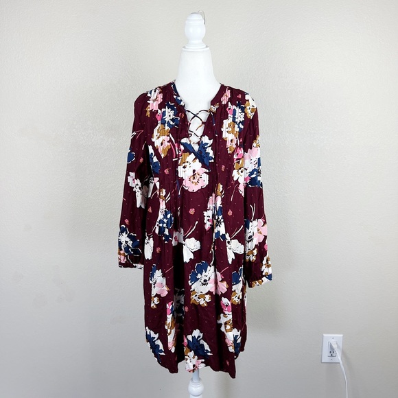 Old Navy Purple Floral Textured Sheath Dress Long Sleeve - Picture 3 of 6